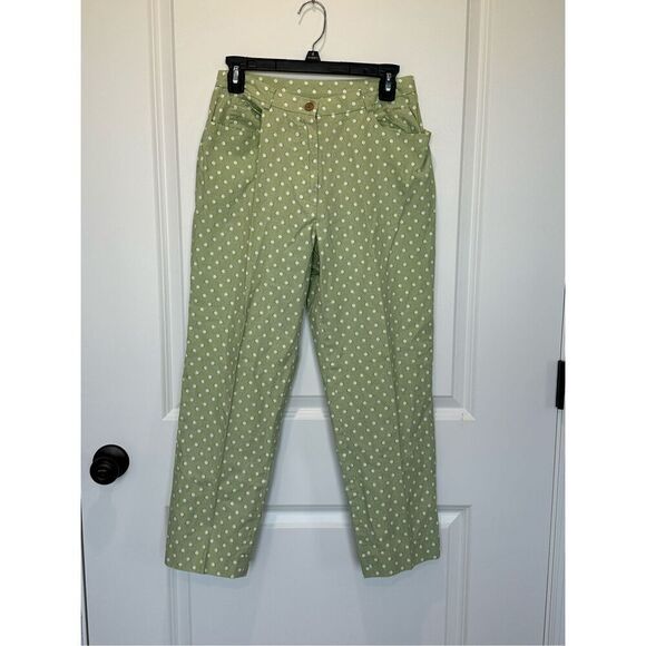 J. McLaughlin Green and White Polka Dot Pants Size 6 - Picture 1 of 7